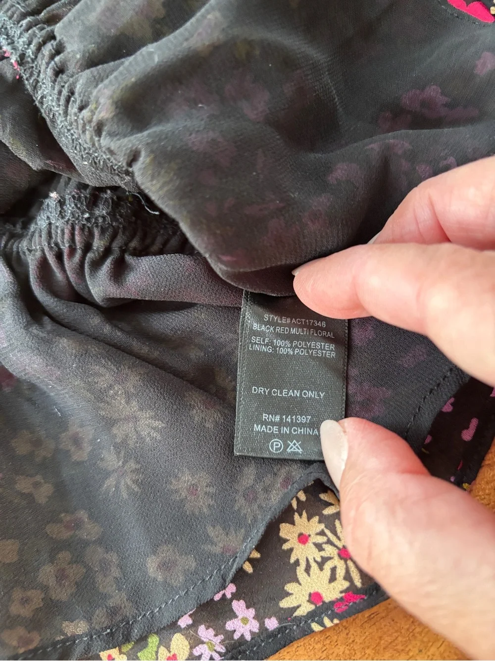 ASTR Black Floral Ruched Peplum Top - Size Large